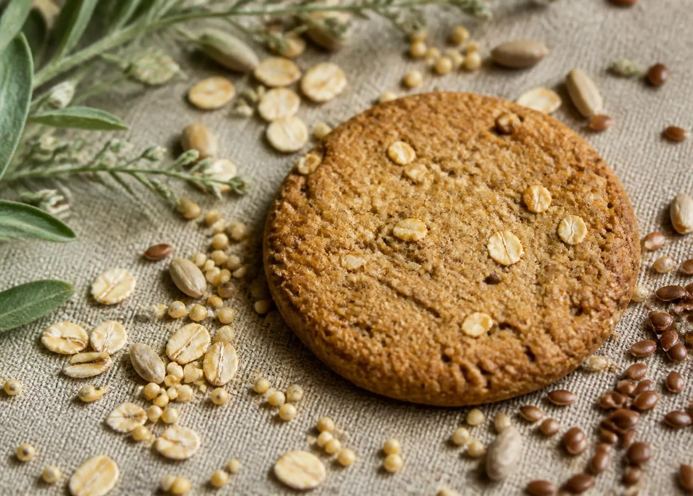 Oats, millets and seeds around a wholegrain biscuit